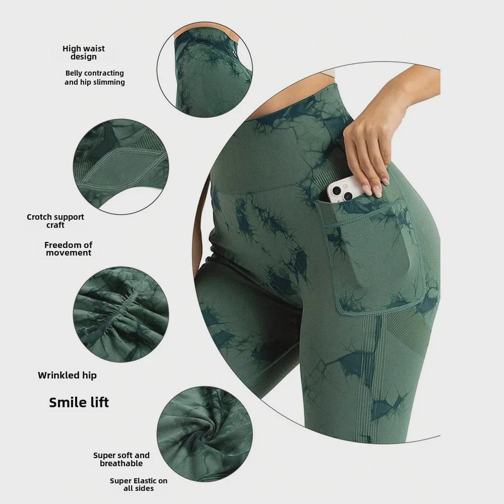 Женские штаны для йоги с принтом тай-дай и боковыми карманами – спортивная одежда, приподнимающая бедра