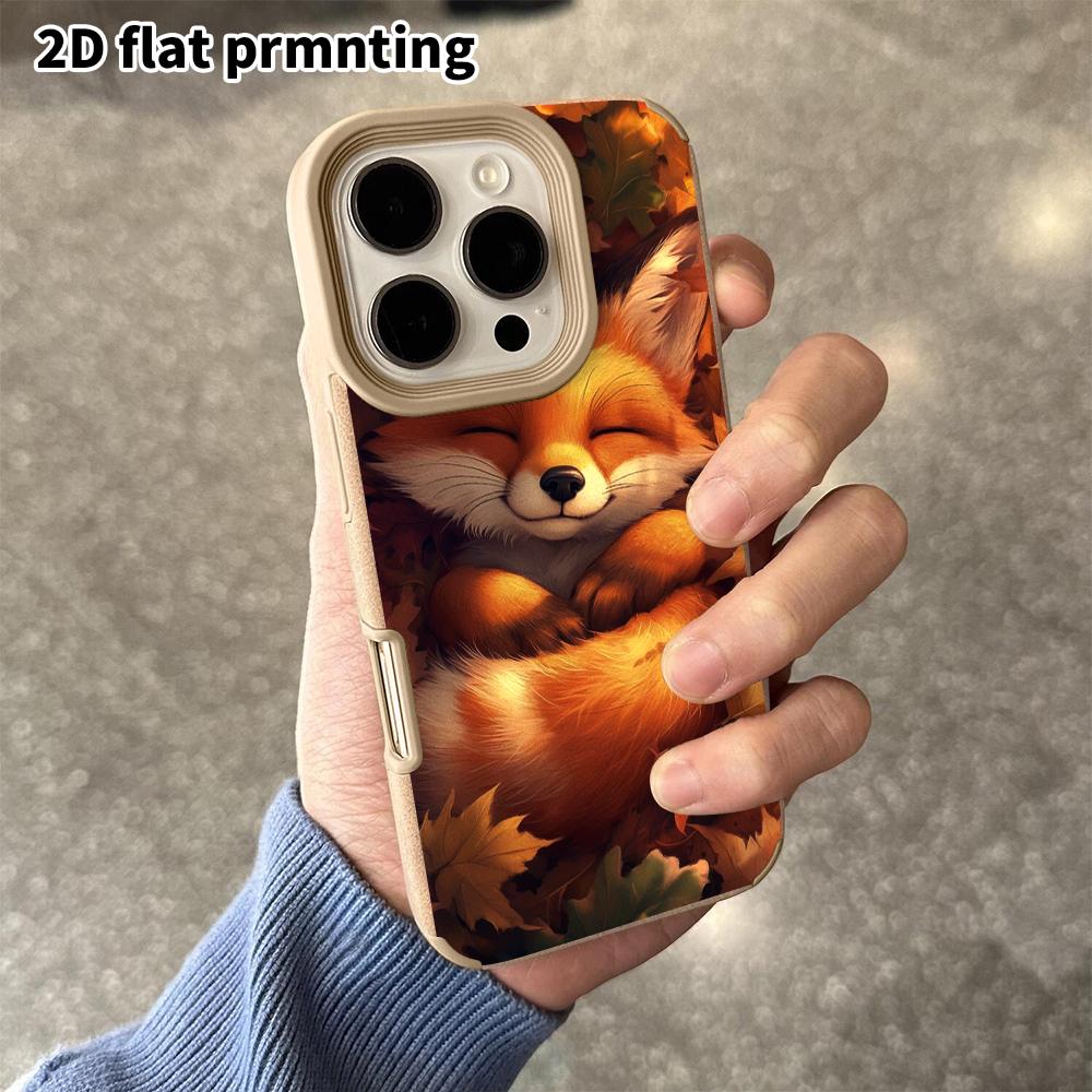 Phone Case: 2D flat lambskin suitable for iPhone 18 17 16 15 14 13 Pro protective case, autumn leaves little fox, Christmas and Halloween gifts