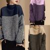 Вязаный свитер с воротником-гольф, ретро-цвет, color-blocking, свободный и расслабленный дизайн, идеально подходит для ношения поверх другого свитера.