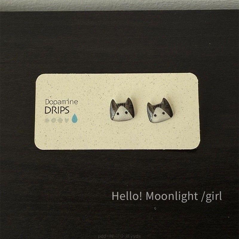 Flocked Blue Cat Earrings Cute Velvet Kitten Studs Adorable Animal Jewelry Lightweight Gift for Cat Lovers