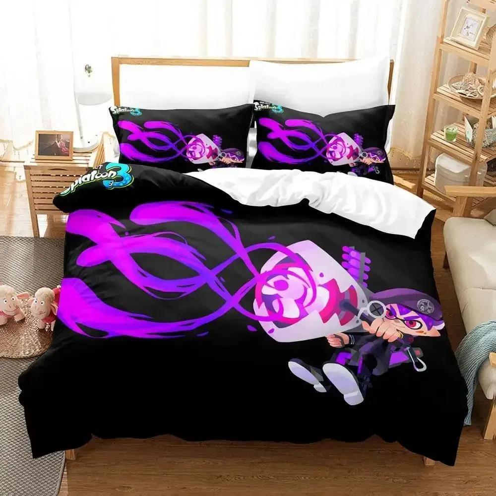 Кавайная Коллекция Постельного Белья для Сна Splatoon 3 Односпальный Размер Двуспальный Размер Полный Размер Queen Размер King Размер Коллекция Постельного Белья для Спальни Взрослого Ребенка Пододеяльник