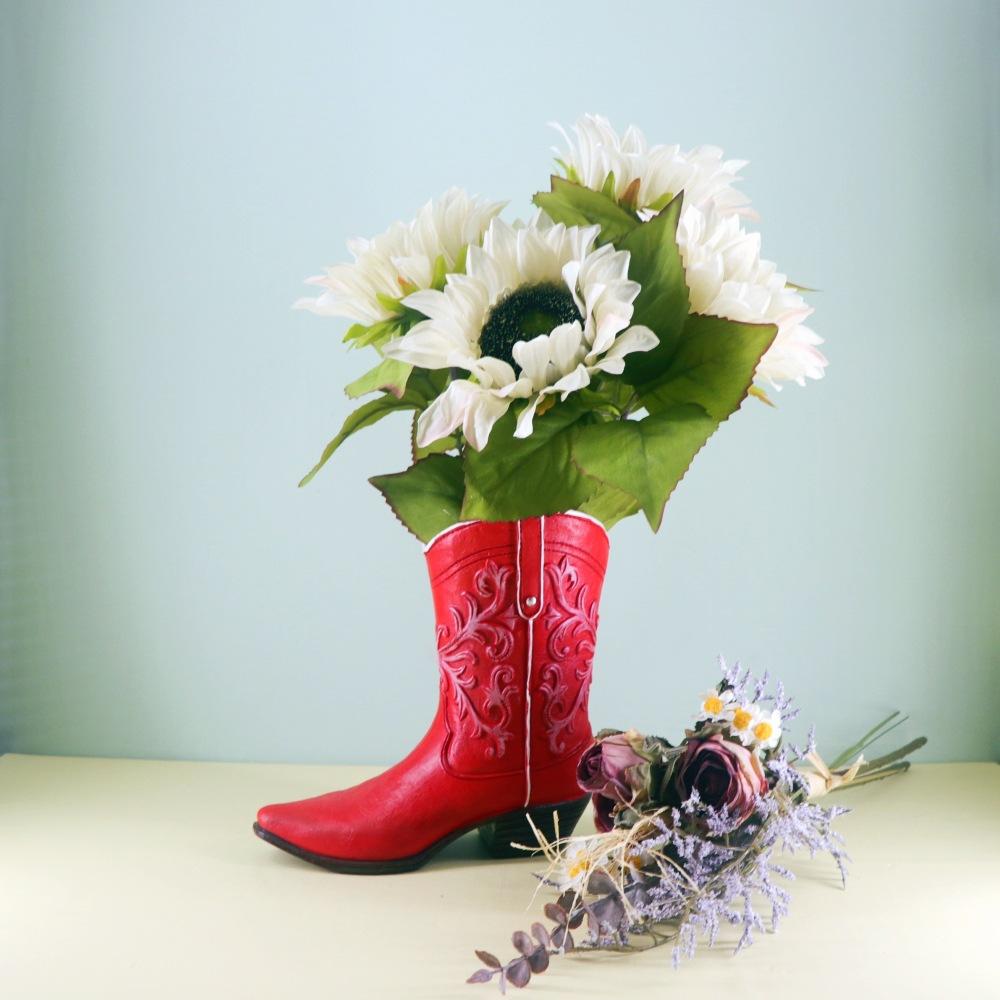 European Creative Long Tube Boots Vase High Sense Flower Arrangement Container Home Decoration Desktop Resin Crafts