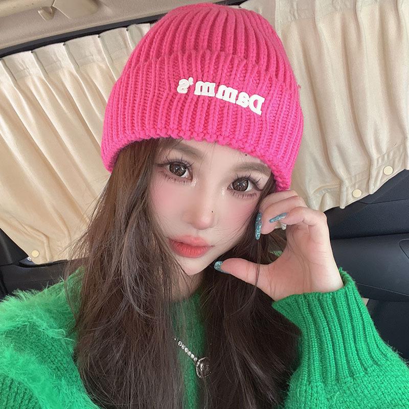 New Autumn and Winter Letter Offset Printing Wool Hat for Women Warm Ear Protection Knitted Hat Korean Style Pullover Hat Cold Hat Trendy