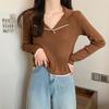 Polo Collar Pullover Knit Base Layer Top Women's Autumn Long Sleeve T-shirt Sweater Fall Clothing Spring Autumn Style