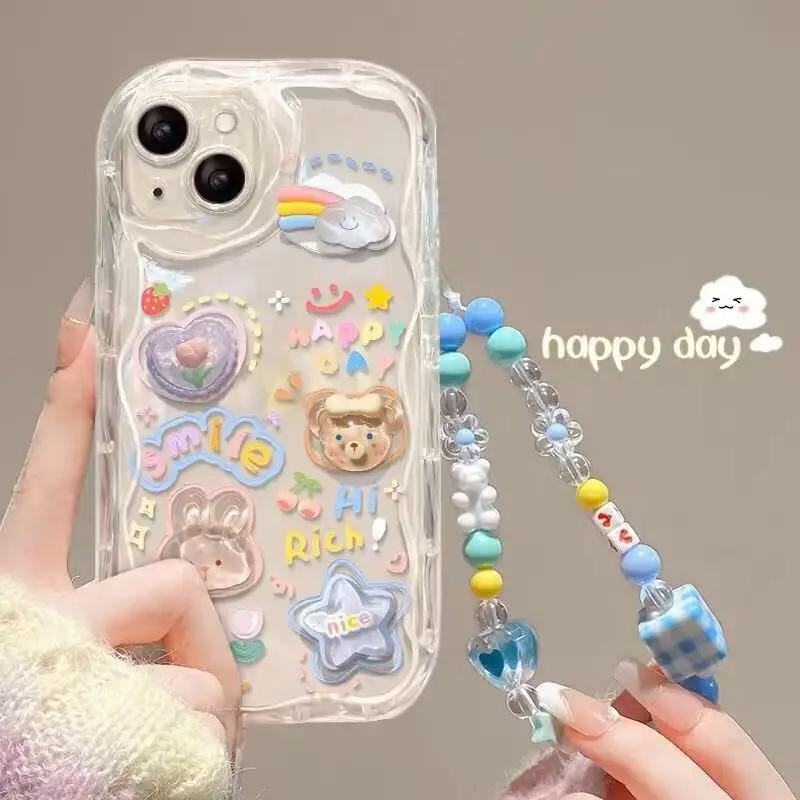 3D Розовый Цветок Цепочка для Телефона Прозрачный Чехол для Samsung Galaxy S26 S25 Plus S23 S24 Ultra FE S25FE A57 A37 A17 A56 A16 A55 A54 A15 5G