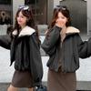 Women Short Faux Lamb Fur Collar Padded Workwear Winter Jacket
