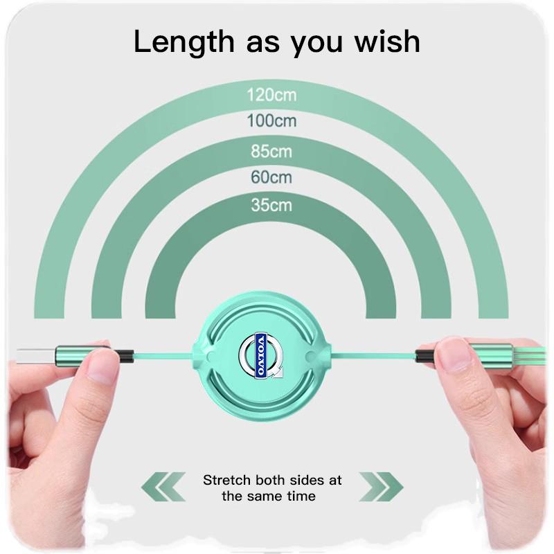 Car 3 in 1 USB Cable Type C Micro USB Fast Charging Cable For Volvo ES90 EC40 EX40 EM90 XC90 V90 V60 XC60 V40 S80 S60 S90 C40