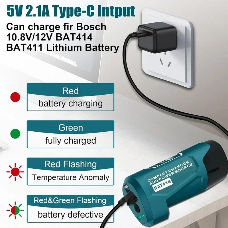 Замена источника питания Для Milwaukee Для Makita Для Bosch 12V Зарядное устройство для аккумулятора Портативный адаптер питания с USB-портом 2,1А