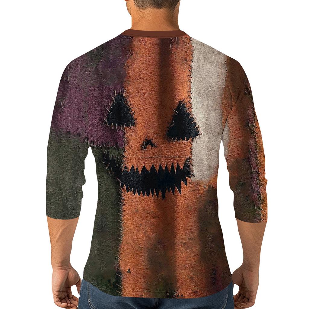 Men's Halloween Printed Collar Three-Quarter Sleeve