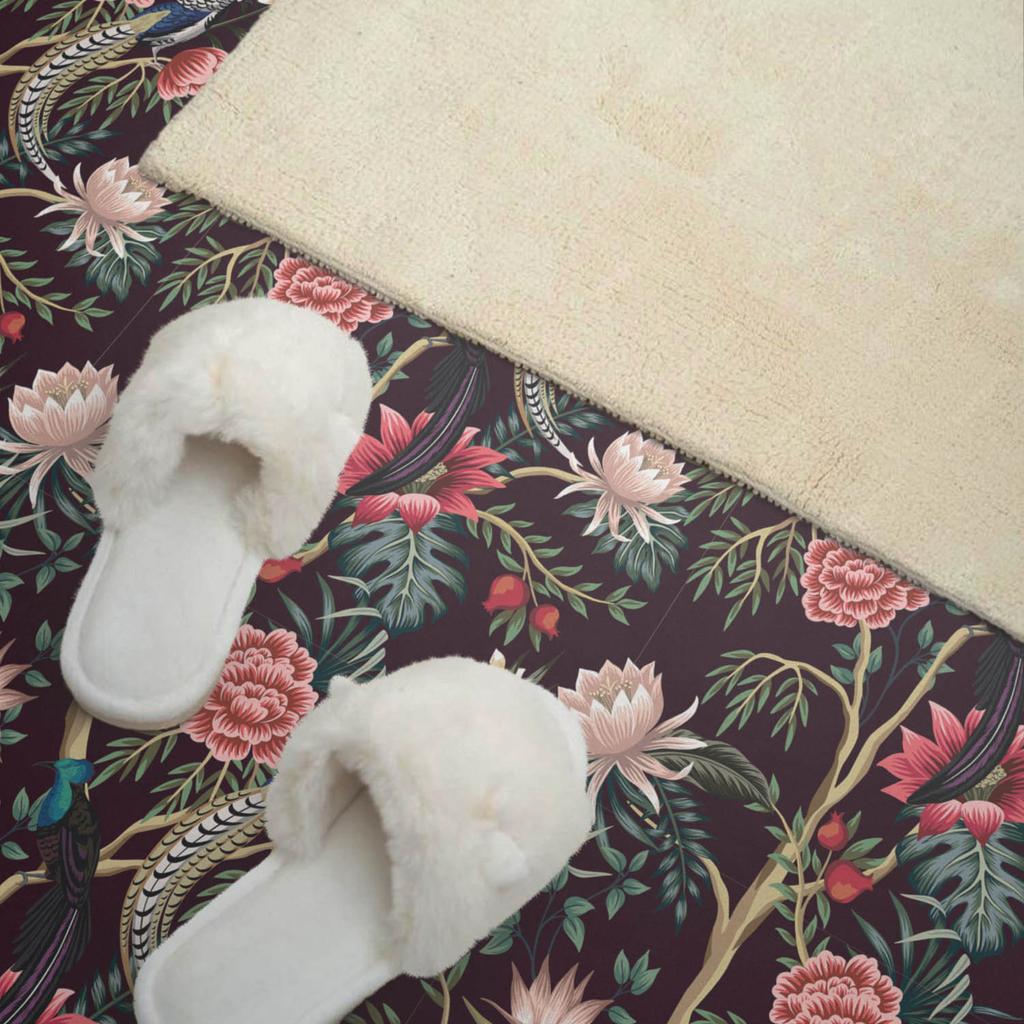 Set of vinyl tiles with a motif for the kitchen and living room. Floral pattern with birds, 9x30x30 cm.