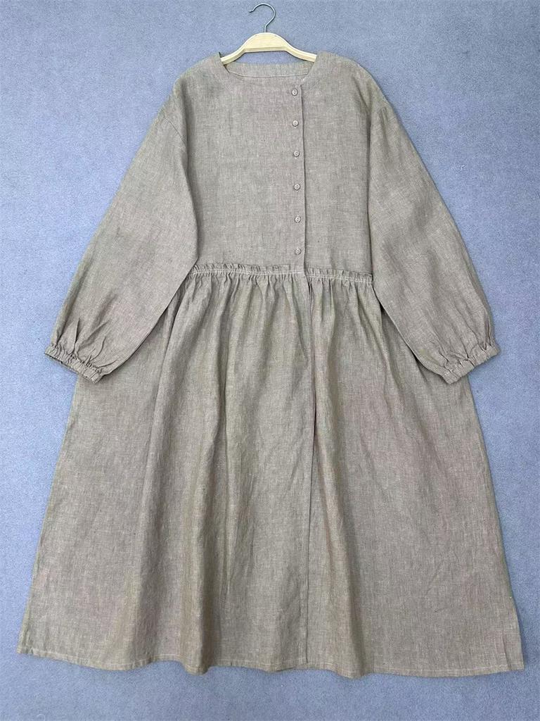 Johnature Весенне-осеннее платье с круглым вырезом и оборками для женщин, свободное повседневное винтажное платье для женщин