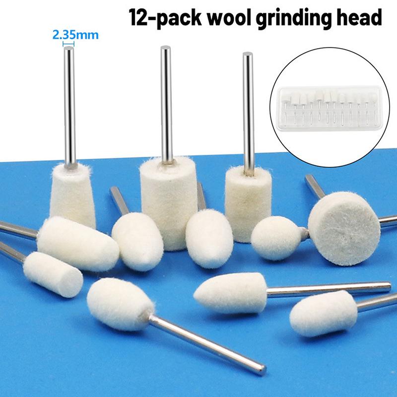 12 Pcs Wool Polishing Head 2.35Mm Shank For Ladies Nails Felt Bobs Engraver Abrasive Tools Grinding Rotary Drill Bit