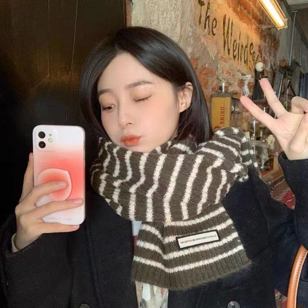 Striped Winter Scarf Soft Shawl Wrap Vintage Woolen Long Scarves Women