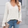 Autumn Solid Color Pit Stripe Brushed Casual V-neck Lace Long Sleeved Base Shirt Tops