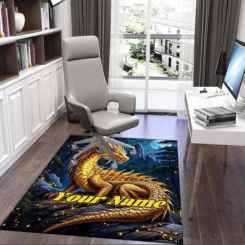 1PC Custom Name Golden Dragon Night Theme Floor Mat Ideal for Living Room, Game Rooms, Office, Bedroom,Floor Mat Playful Design