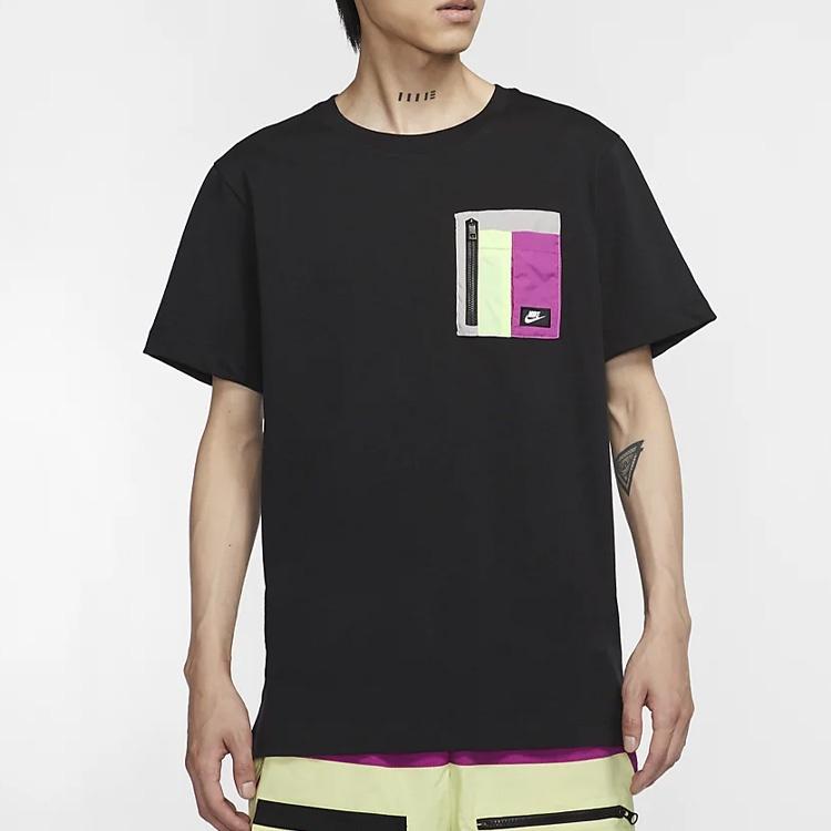 Nike Sportswear Zipper Pocket Design Short Sleeve Black Men's CZ8671-010
