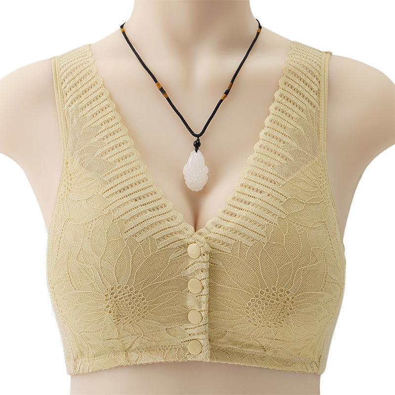 Large Size New Lace Front Buckle Underwear Women's Soft Cotton Insertable Vest Type No Steel Ring Bra