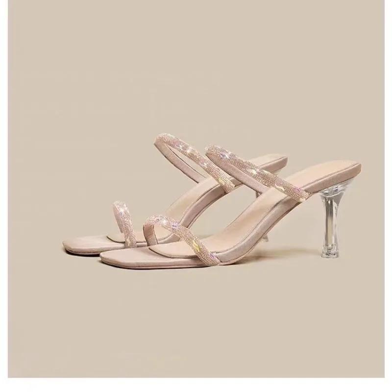 Мода 2025 Горячая Распродажа Женская Обувь Открытый Носок Женские Шлепанцы Мода Кристалл Уличные Летние Платье Новые Элегантные Бестселлер Высокие Каблуки