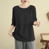 Футболка, топы, женская хлопковая блузка, свободная, удобная, эластичная, с длинным рукавом, однотонная, с круглым вырезом, свободные топы