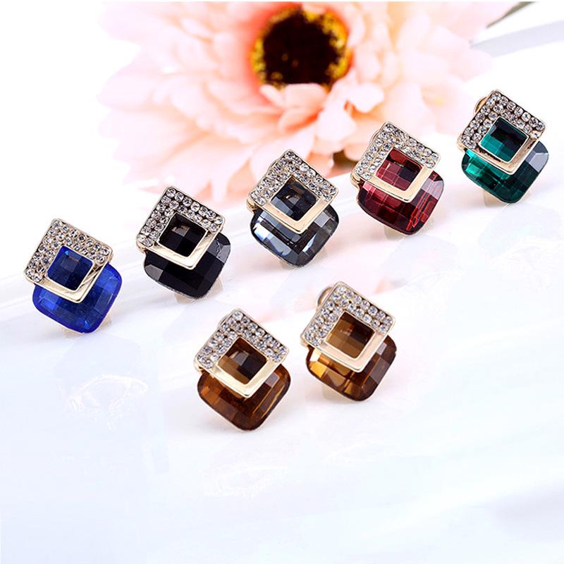 Korean Crystal Rhombus Stud Earrings: Stylish and Versatile Women's Jewelry