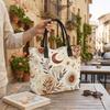  Boho Sun Moon Print Tote Bag Casual Large Canvas Shoulder Bag for Daily Use