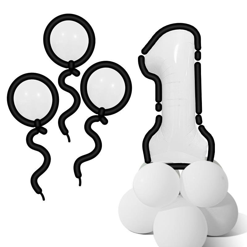 Мультяшный стиль Черно-белая цифровая колонна из воздушных шаров Украшение сцены для детского праздника первого дня рождения Фото