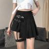 Black Leg Ring Asymmetrical Pleated Skirt Lining Metal Buckle High Waist Short Skirt Skirt
