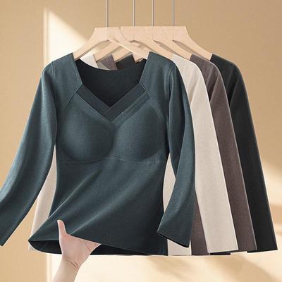 Женский двухсторонний бархатный самосогревающийся топ с фиксированными чашками, утолщенной талией, длинными рукавами - теплая осенняя рубашка.