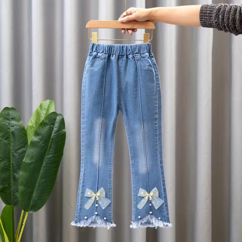 Children's Denim Pants Spring and Autumn Girls Flared Casual Long Pants