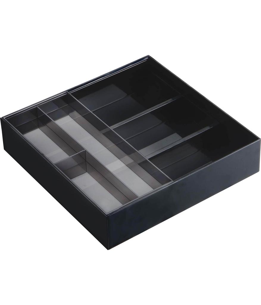 Yamazaki 3383 Telescopic & Slide Cutlery Tray, Black, Approx. W25 X D24.6 - 45 X H5.7 Cm, Tower Drawer, Cutlery Storage, Telescopic