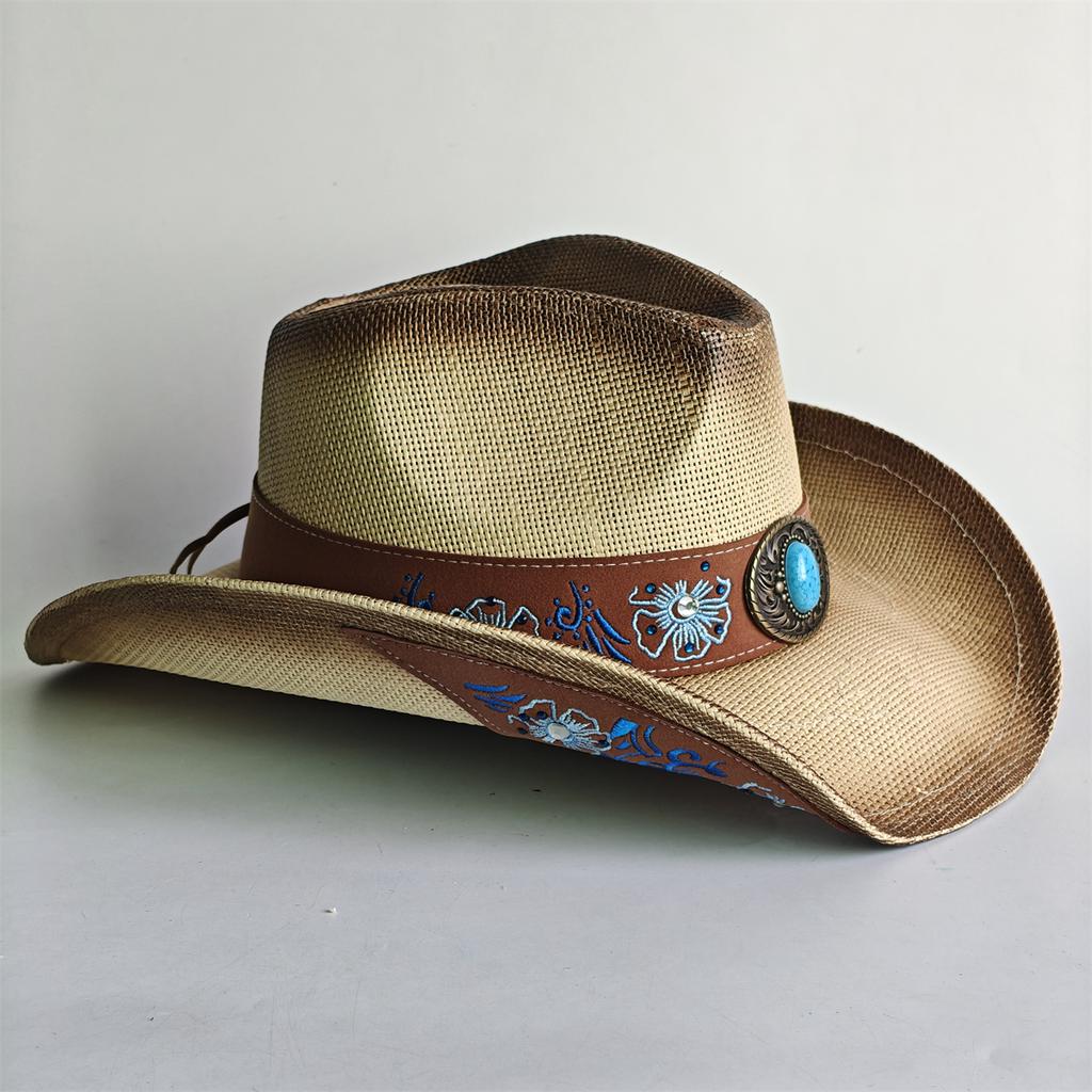 Blue Gradient Straw Cowboy Hat For Women And Men – Western Sun Hat For Country Concert Rodeo And Cowgirl Outfits