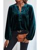 Azura Exchange Skobeloff Lantern Sleeve Beaded Split V Neck Velvet Top