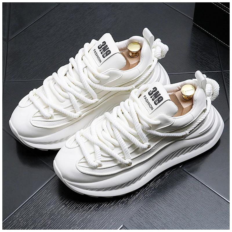 Fashion 2024 New Fashion Solid Color Chunky Heel Men Sneakers Casual Leather Platform Flat Sports Shoes Designer Shoes for Men