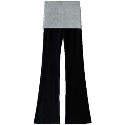 Черные расклешенные брюки с вставками Женские летние новые с высокой талией для живота и похудения Американские йога микро-пулл спортивные штаны