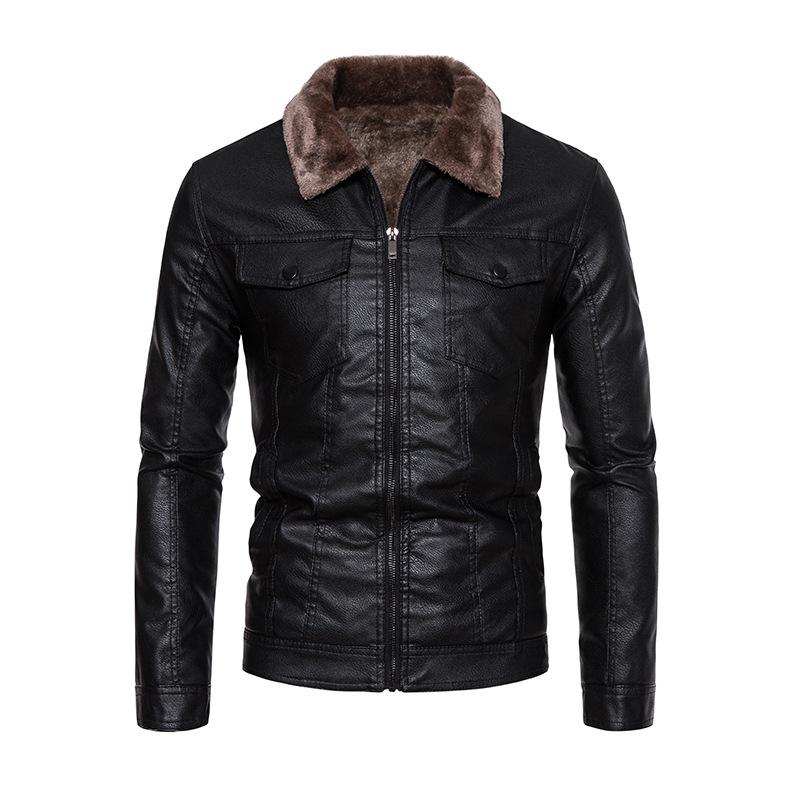 New Leather Jacket Men's Fur Integrated Pu Leather Jacket Motorcycle Lapel Men's Velvet Thickened Leather Jacket Korean Version Slim Fit