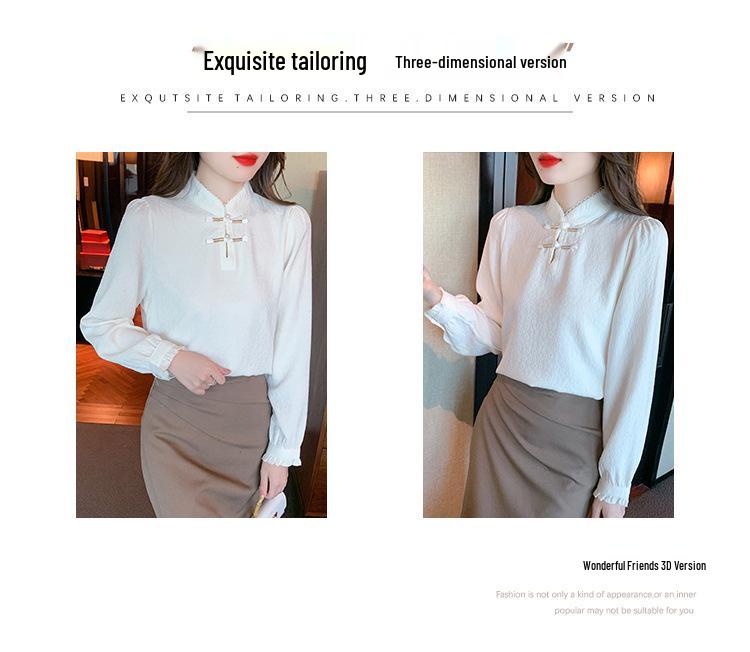 Ретро пуловер с воротником-стойкой и пуговицами-лягушками: Плюс Велюровый Утепленный Базовый Слой на Осень/Зиму 2025, Новый Китайский Стиль.