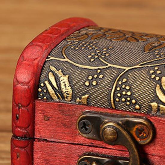 Wooden Box Vintage Style Floral Craft Old Memory Touch Jewelry Storage Wooden Treasure Case for Collection