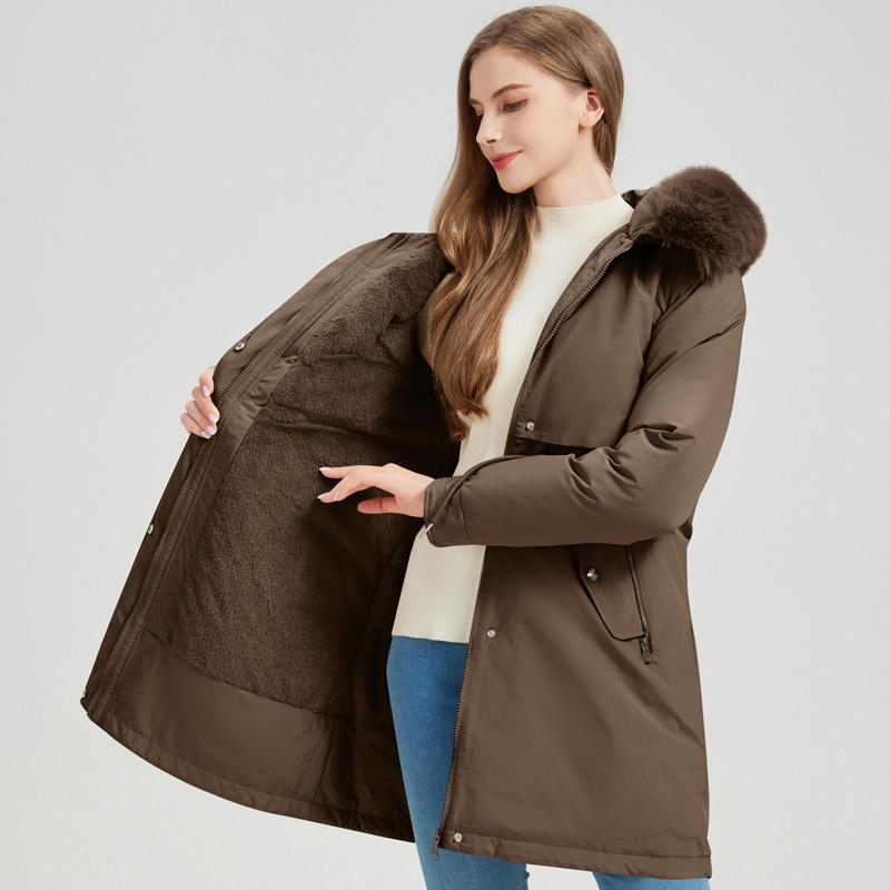 Fashion Winter Coat Female Long Parkas Hooded Detachable Sleeves Faux Fur Collar Thick Warm Women's Jackets