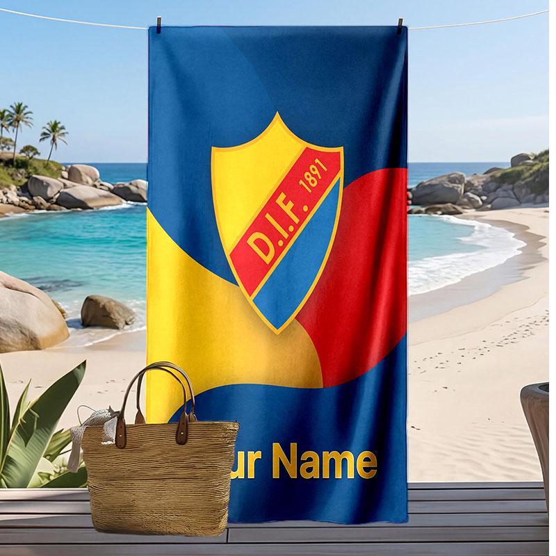 Djurgårdens IF Personalized Printed Beach Towel Soccer Logo Support Custom Name Text Absorbent Towel For Sport Travel Special Gift