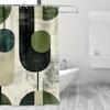 1 шт. Абстрактная геометрическая шторка для душа - Зеленый и серый современный декор для ванной комнаты, Полиэстеровая ткань, Машинная стирка, С крючками