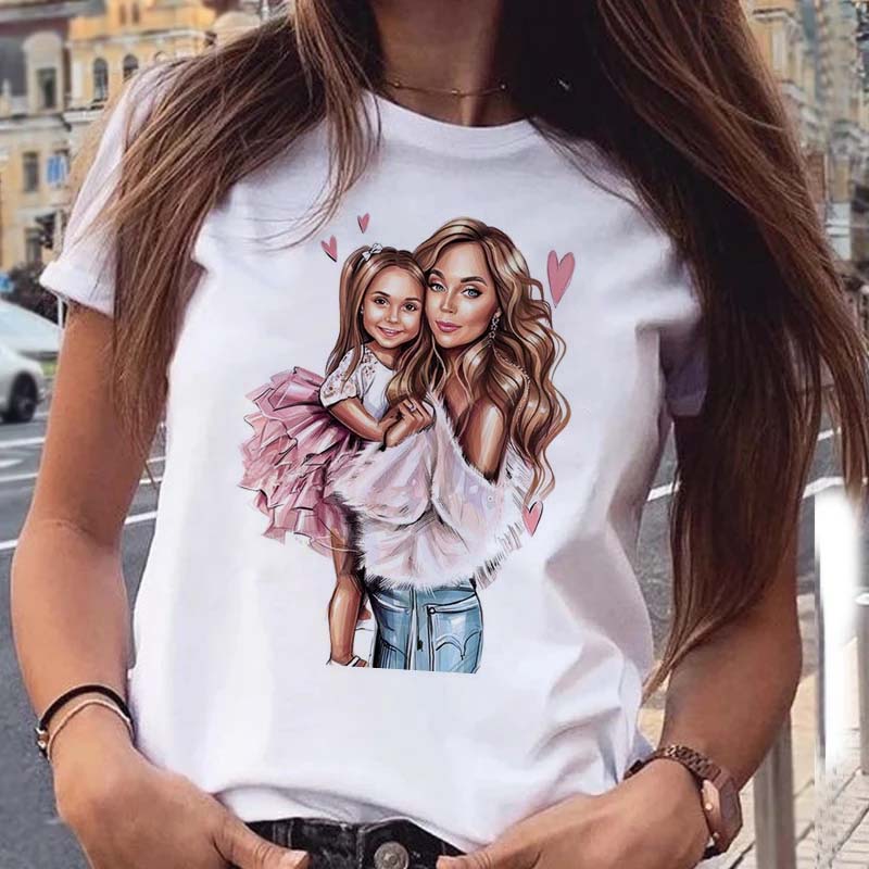 Женская футболка с рисунком «Мама, дочка, сын», женские футболки с принтом, топы с короткими рукавами, женская футболка с кавайным рисунком, женская футболка, одежда