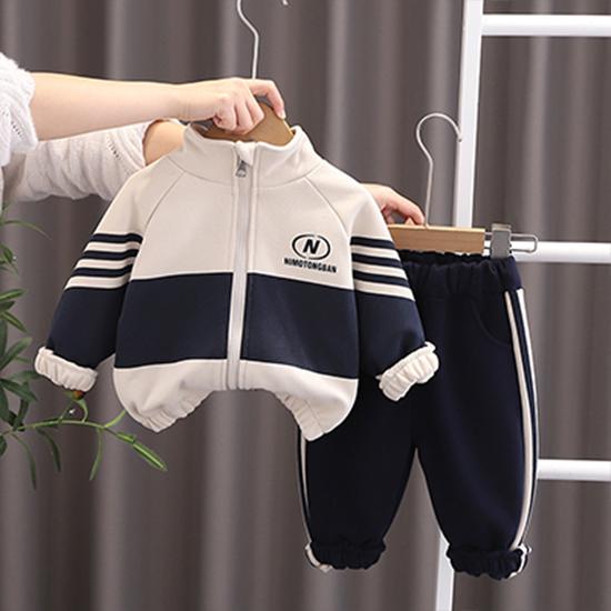 Комплект из двух предметов для мальчиков, детская одежда для мальчиков, весенняя одежда с цветными блоками, повседневная куртка на молнии, детский комплект из кардигана с длинными рукавами на весну и осень