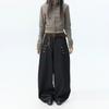 Womens Plus Size High-Waist Wide Leg Cropped Denim Pants Black Vintage Style Button Detail Loose Fit