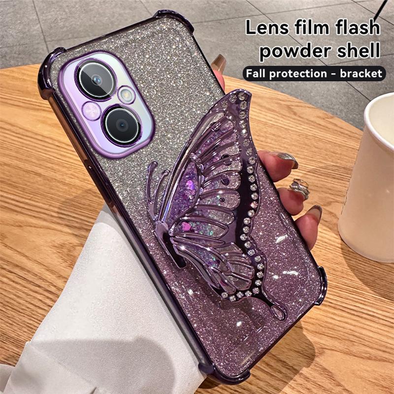 Чехол-подставка с градиентным блеском и бабочкой для OPPO A96 A97 A35 A93 A55 A56 A57 A17 A9 A5 A57 A58 A72 Realme C53 C35 C33 C31 Reno 6 7 8 9 10 11 12 Pro