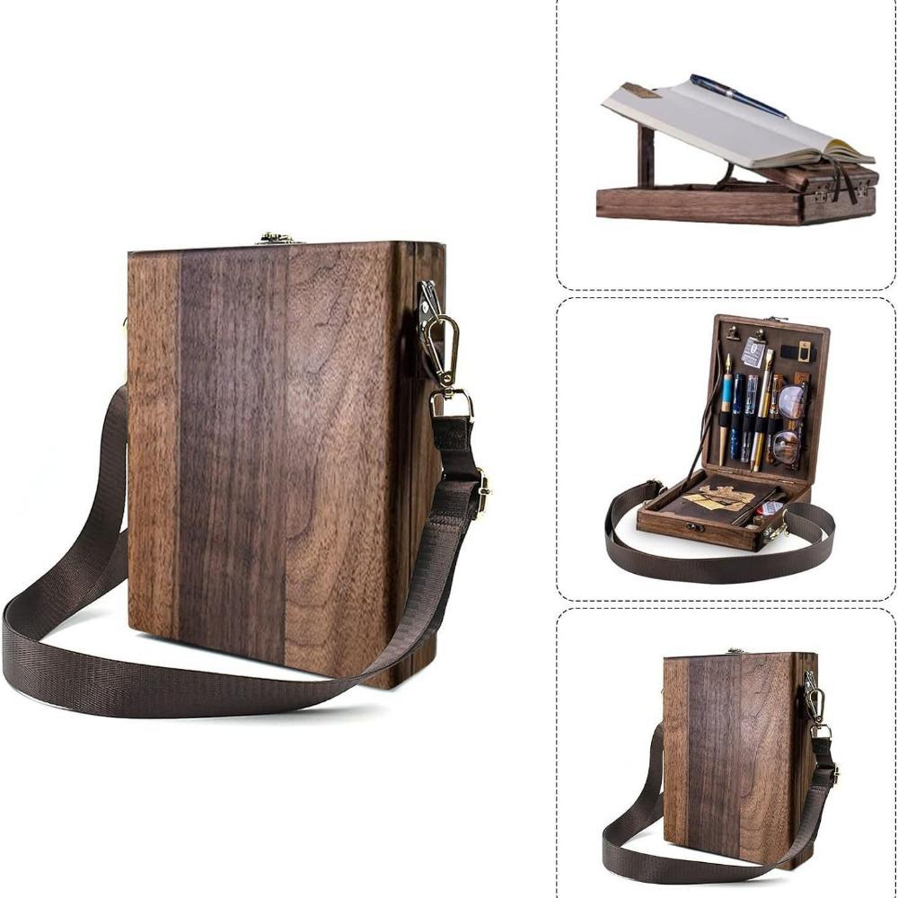Portable Wooden Box Stationery Box Retro Artist Tool Bag Writers Messenger Wood Box Painting