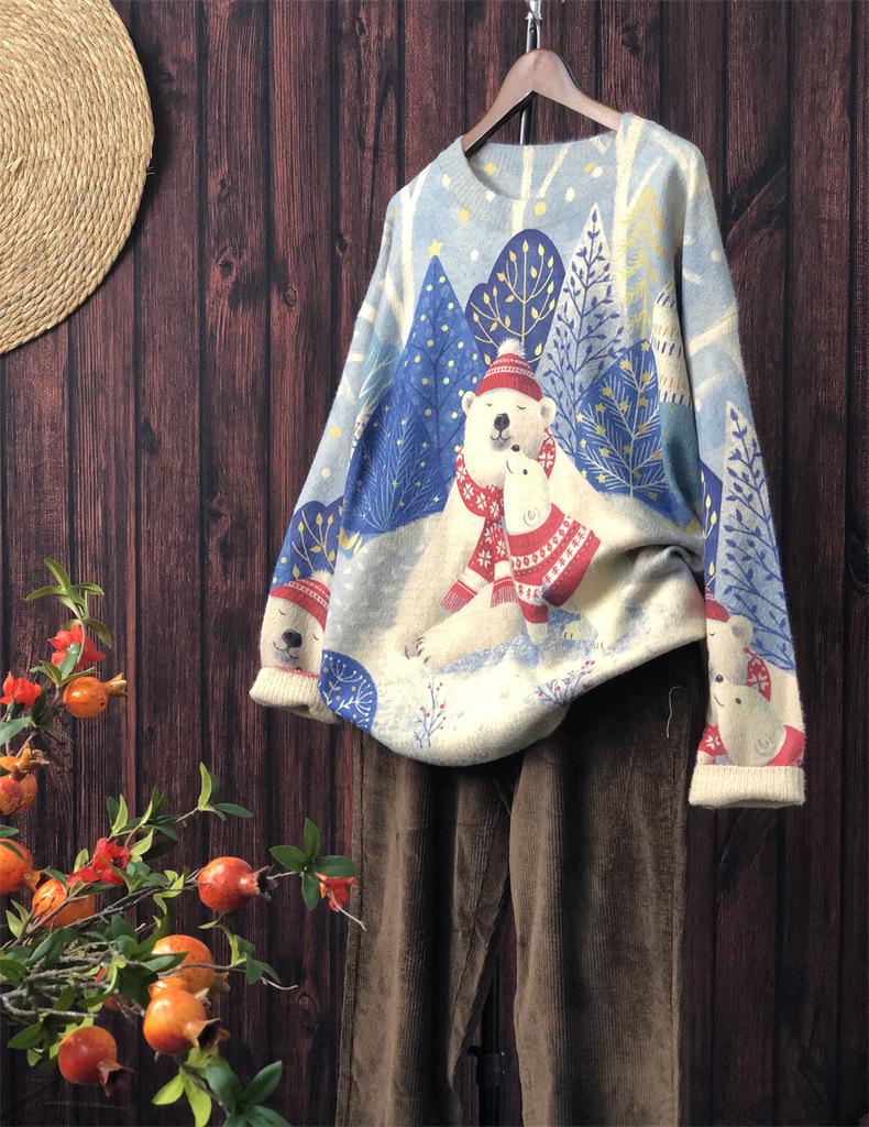 Women's Mink Cashmere Loose Fit Pullover: 2025 Autumn Round Neck Long Sleeve Sweater