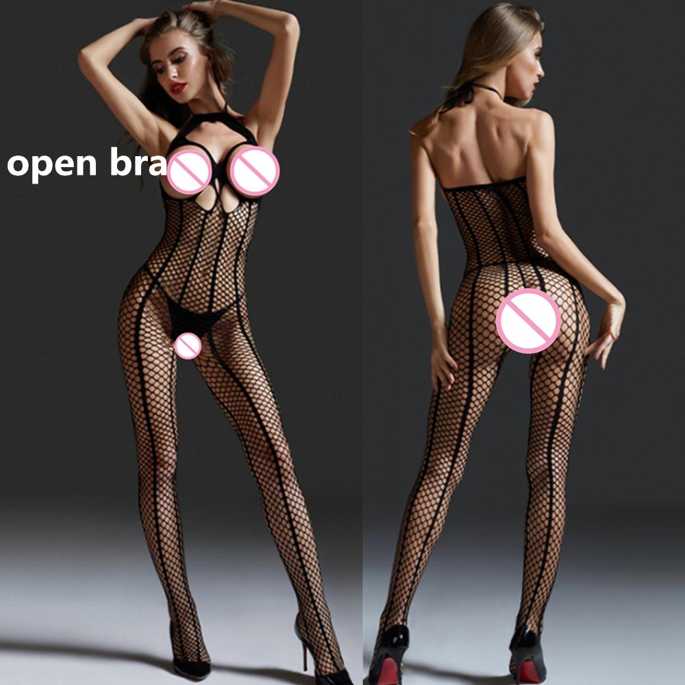 Sexy Mesh Bodystocking Lingerie Bodysuit Underwear Women Fishnet Open Crotchless Catsuit Mesh Tights Erotic Babydoll Teddies