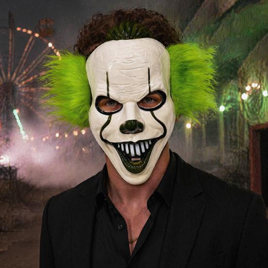 Theatrical Horror Mask Halloween Short Hair Clown Mask, Scary Joker Full Face Creepy Cosplay for Masquerade Party Costume Props