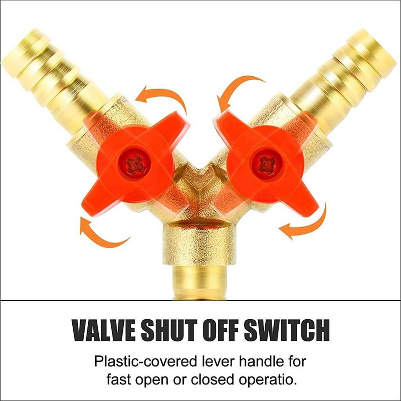 Brass Y 3 Way Shut Off Ball Valve with 8mm 10mm Hose Barb Connector for Water Air Control System Leakproof Design