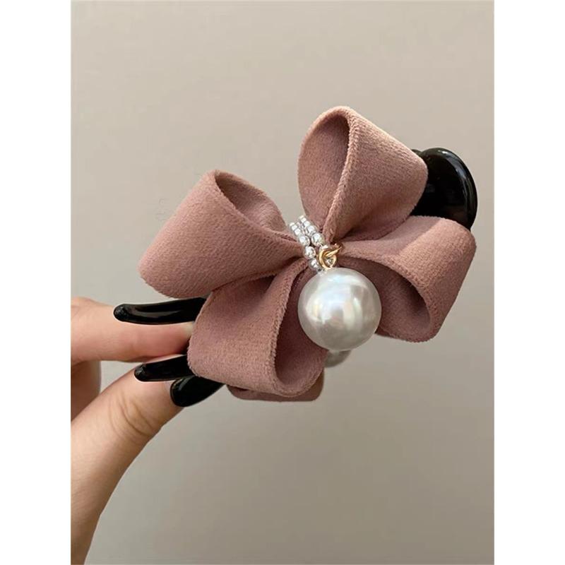 Нежная бархатная заколка для волос с бантом, большая заколка для волос премиум-класса, заколка для волос с французским жемчугом на спине